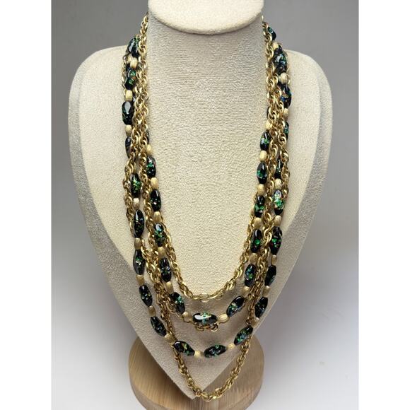 Rare HTF Vintage Crown Trifari 5-Strand Black Confetti Art Glass Beaded Necklace - Picture 10 of 10